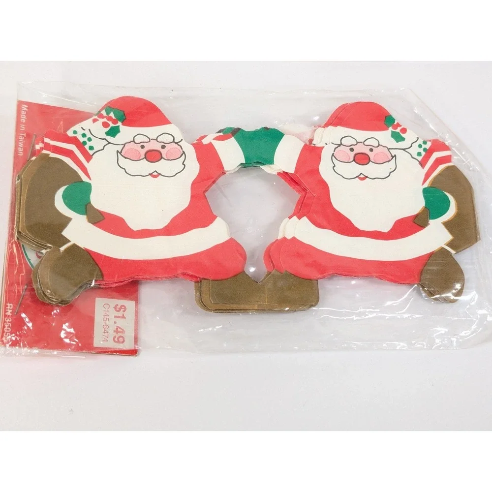 3 Vintage Christmas Paper Santa Claus, Snowman And Angel‎ Garland Made In Taiwan